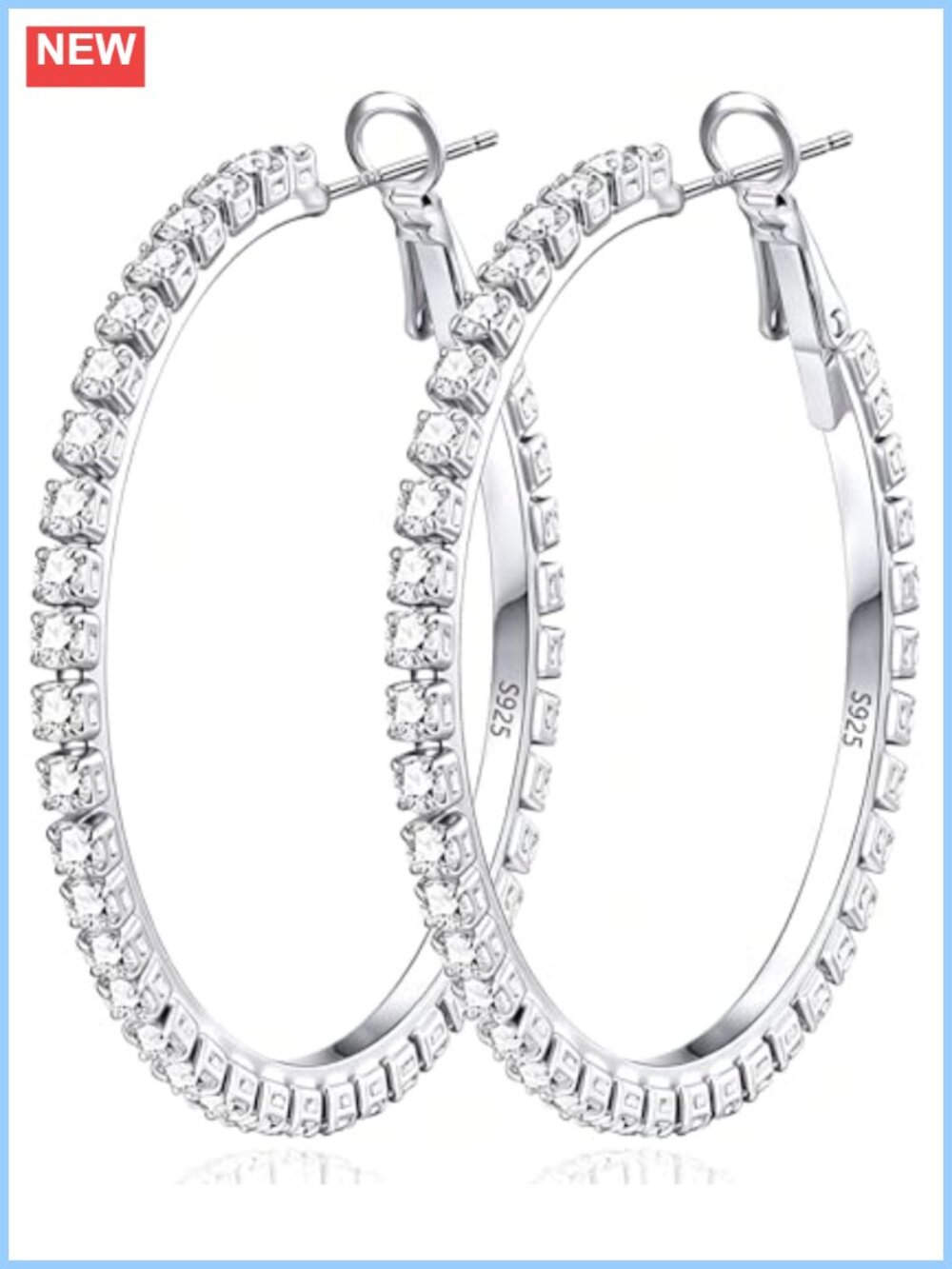 925 Sterling Silver Rhinestone Hoop Earrings Cubic Zirconia 30mm-60mm